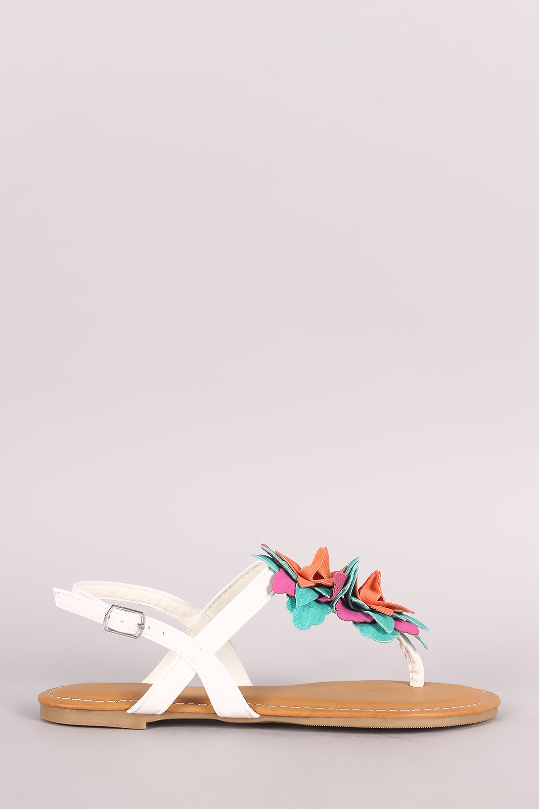 Bamboo Oversized Floral T-Strap Slingback Thong Flat Sandal