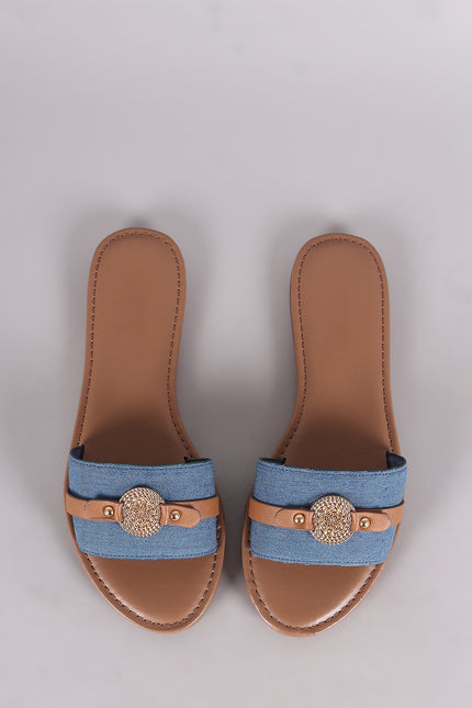 Bamboo Denim Coin Ornament Slide Sandal