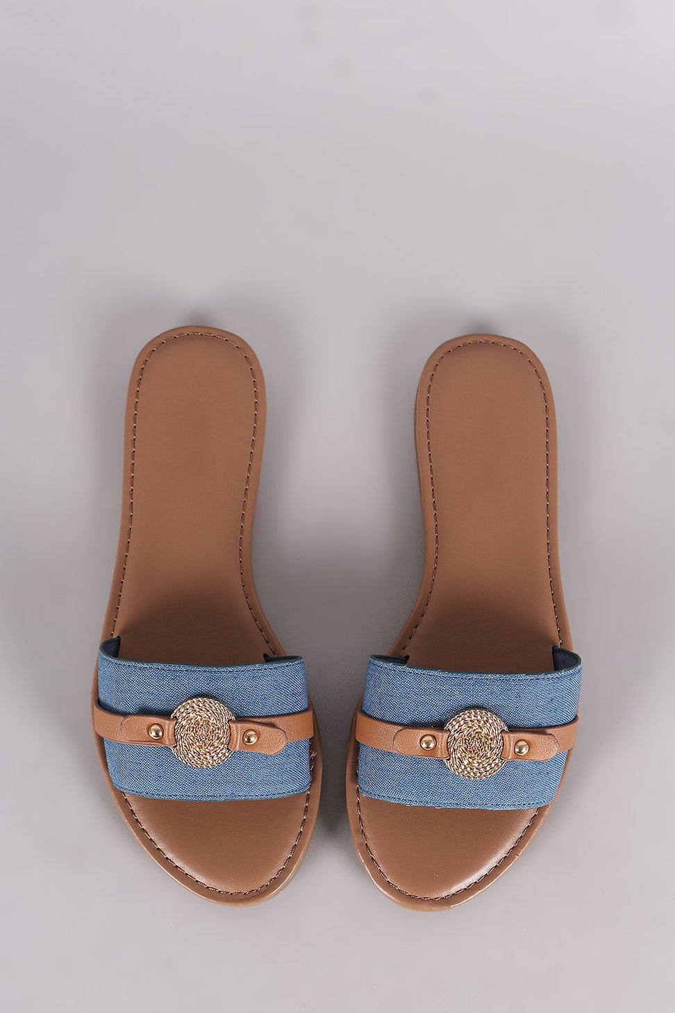 Bamboo Denim Coin Ornament Slide Sandal