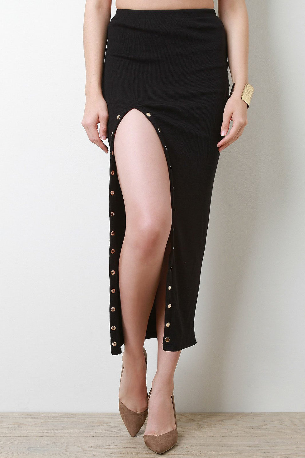 Button Accent High Neck Caged Back Crop Top