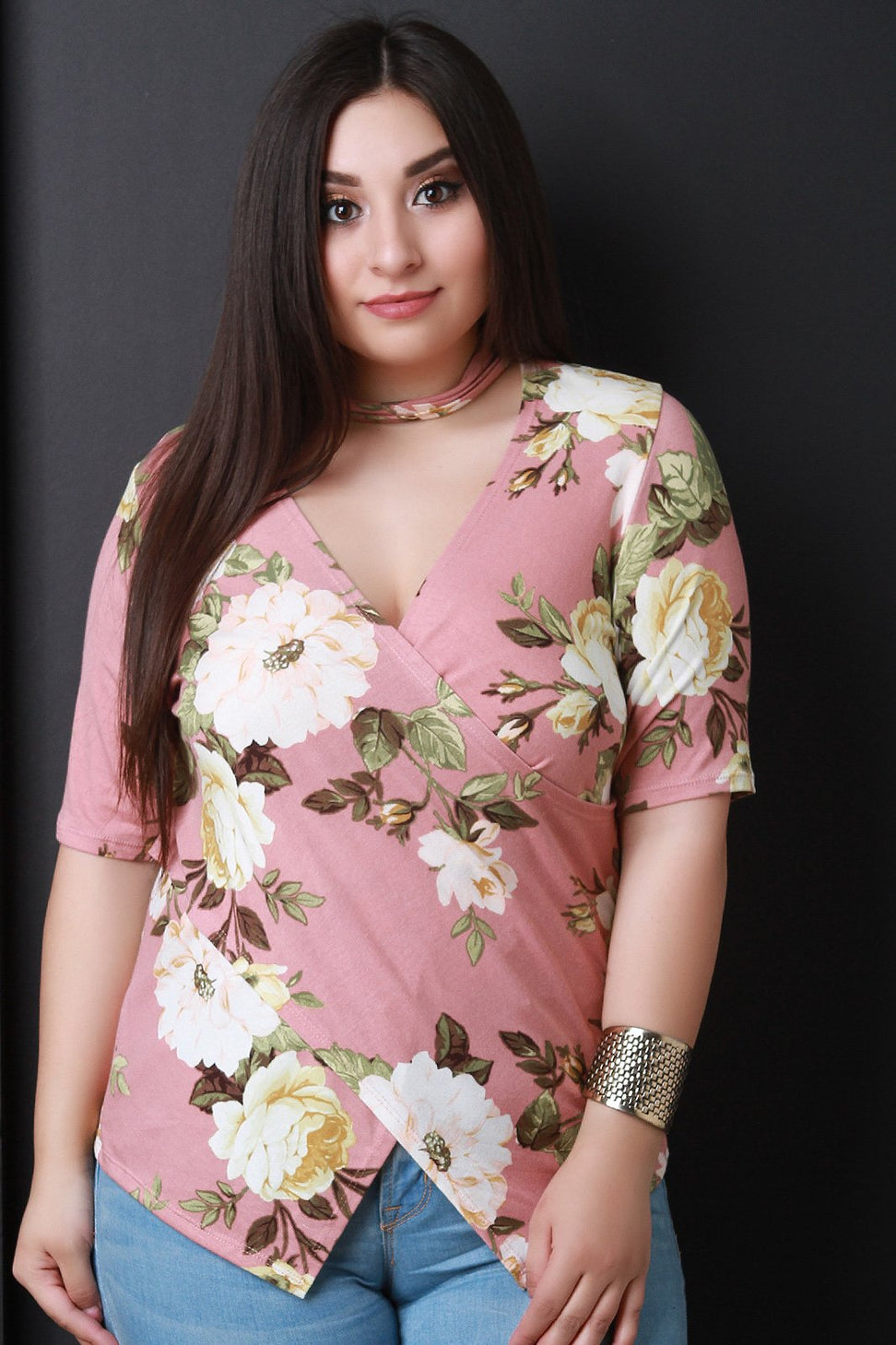 Surplice Wrap Mock Neck Asymmetrical Top