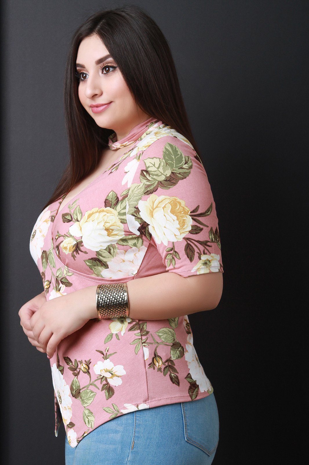 Surplice Wrap Mock Neck Asymmetrical Top