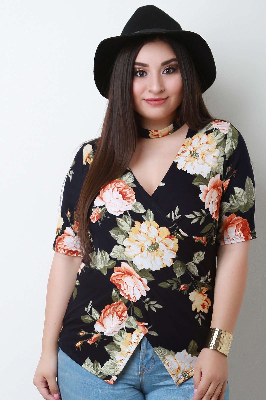 Surplice Wrap Mock Neck Asymmetrical Top