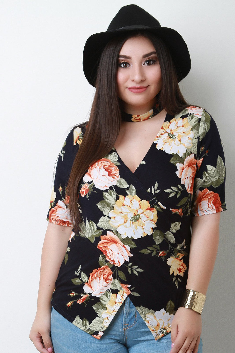 Surplice Wrap Mock Neck Asymmetrical Top