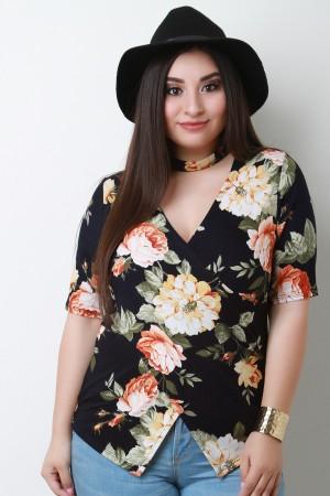 Surplice Wrap Mock Neck Asymmetrical Top