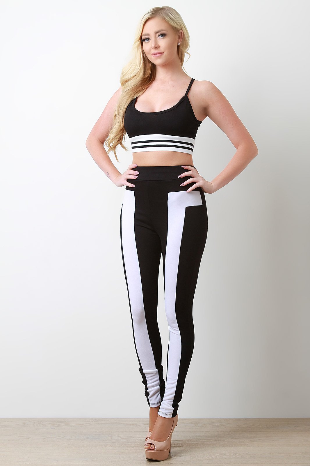 Stripe Rib Knit Trim Crop Top