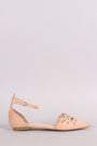 Suede Pointy Toe Cutout Ankle Strap Flat