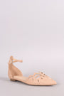 Suede Pointy Toe Cutout Ankle Strap Flat