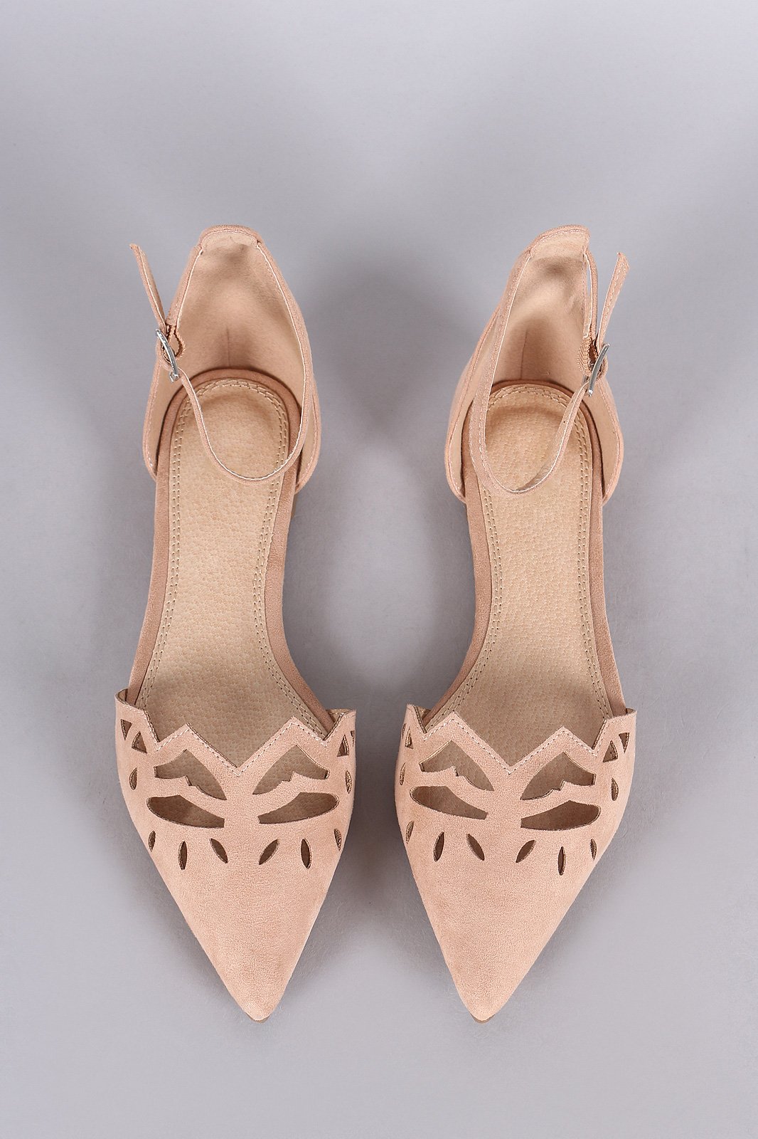 Suede Pointy Toe Cutout Ankle Strap Flat
