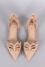 Suede Pointy Toe Cutout Ankle Strap Flat