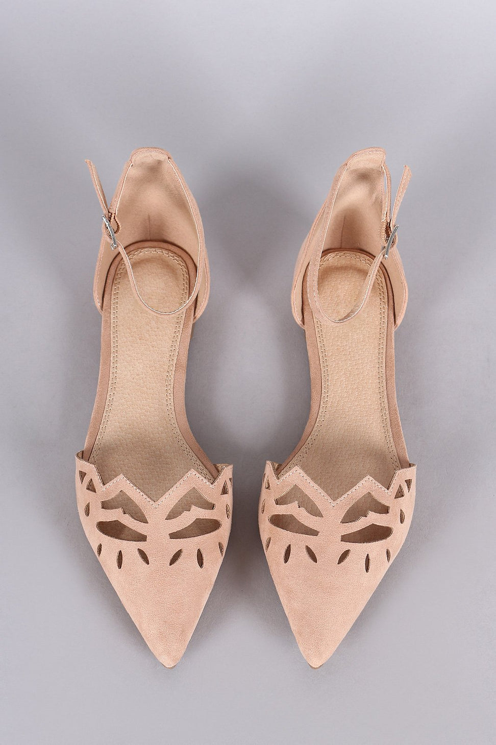 Suede Pointy Toe Cutout Ankle Strap Flat