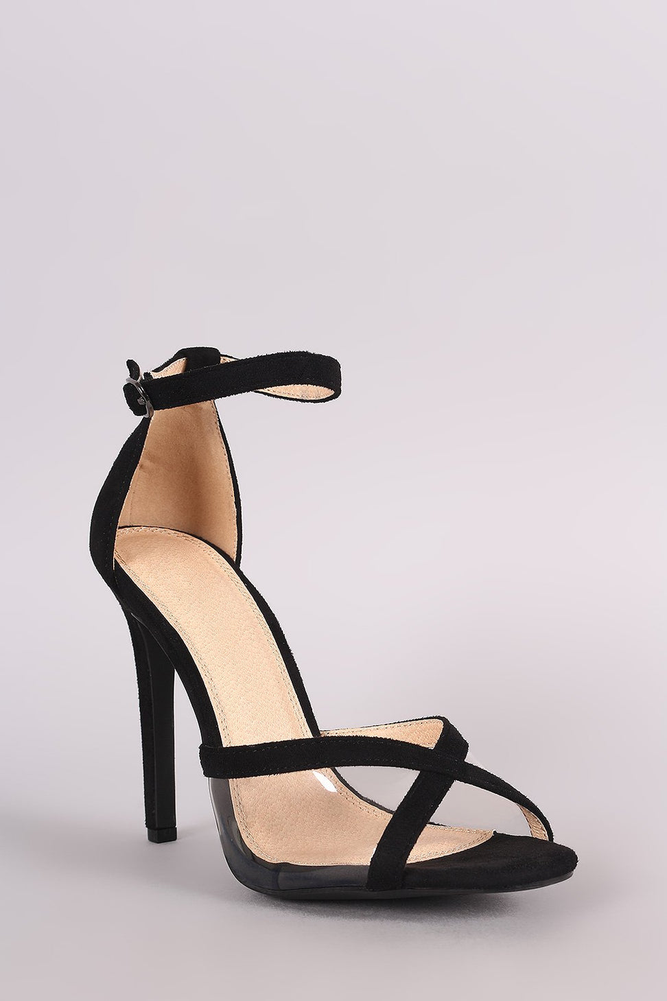 Suede Clear Inset Ankle Strap Stiletto Heel