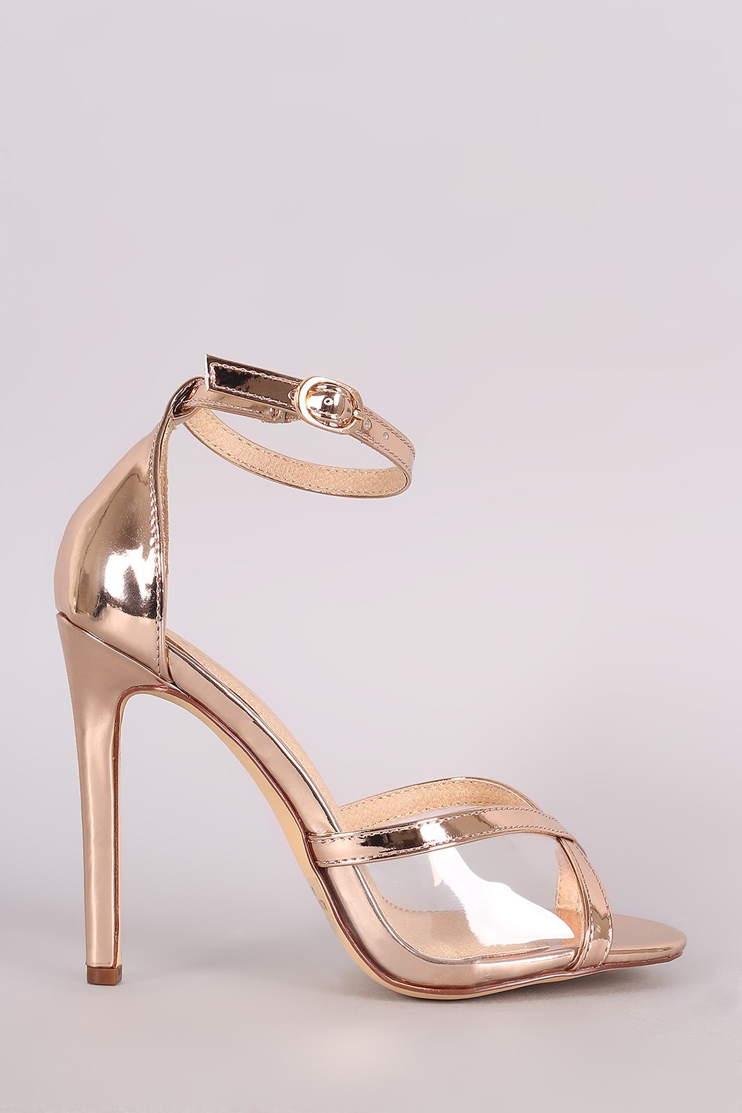 Metallic Clear Inset Ankle Strap Stiletto Heel