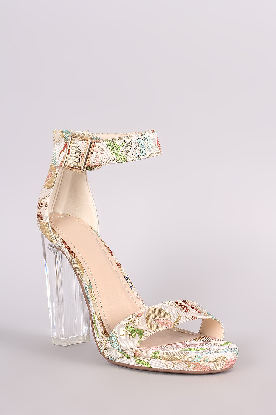 Delicious Oriental Embroidered Chunky Clear Heel