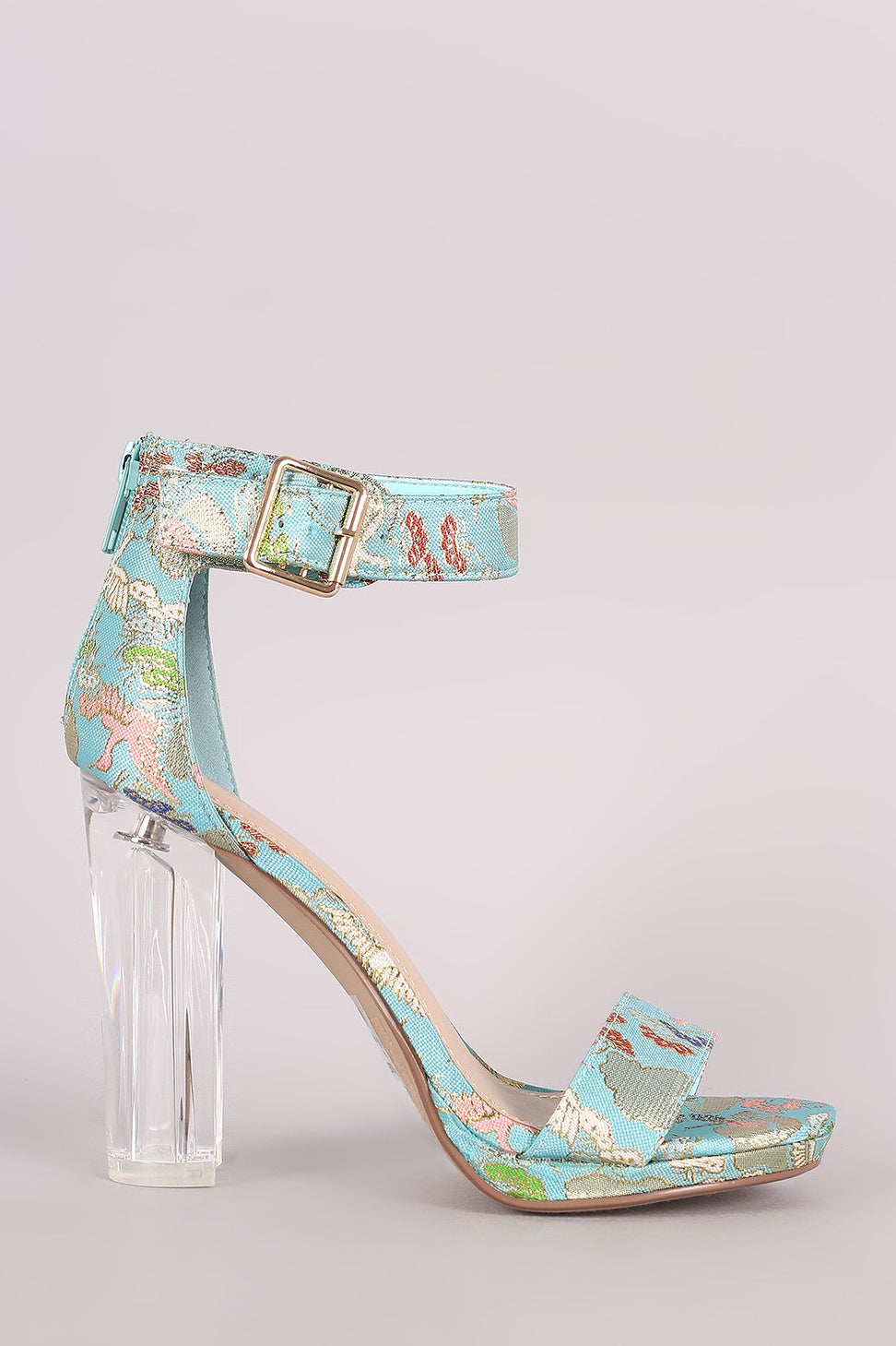 Delicious Oriental Embroidered Chunky Clear Heel
