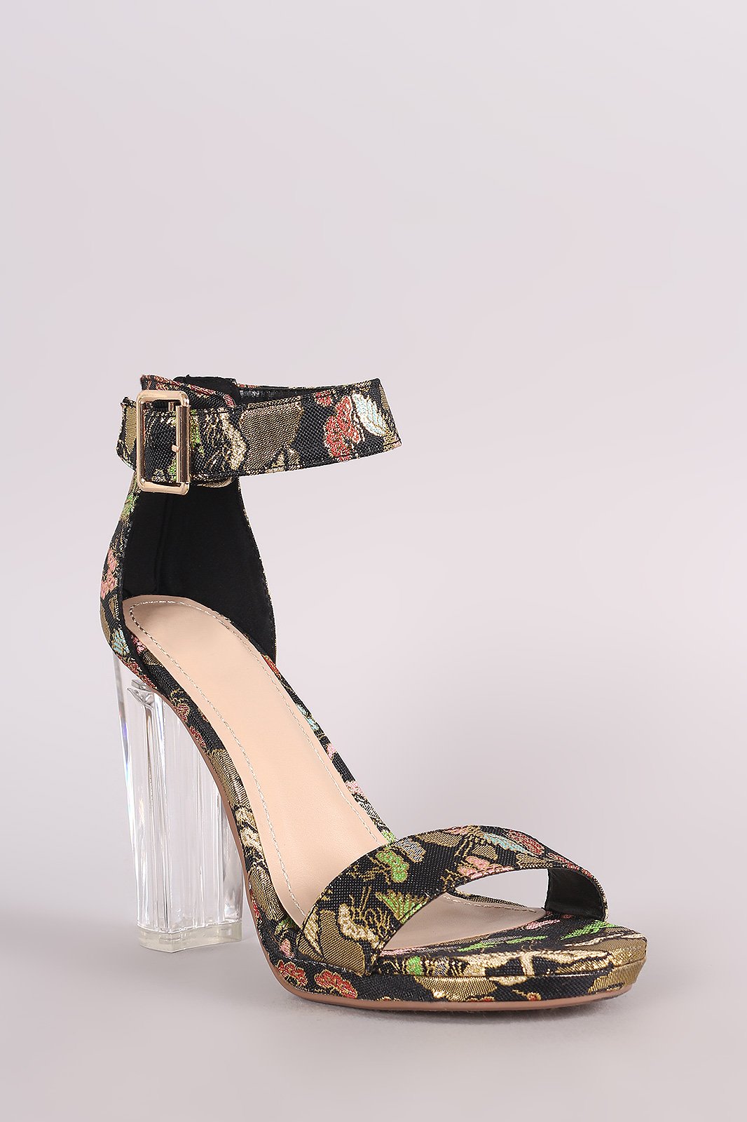 Delicious Oriental Embroidered Chunky Clear Heel