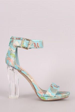 Delicious Oriental Embroidered Chunky Clear Heel