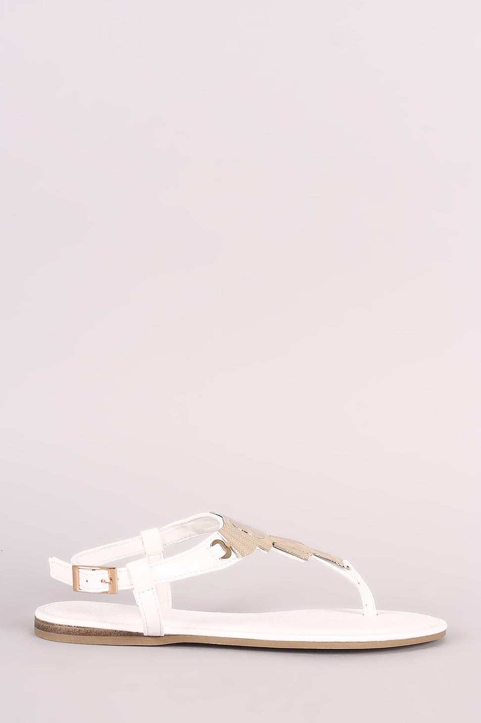 Bamboo Textured Hardware T-Strap Thong Flat Sandal