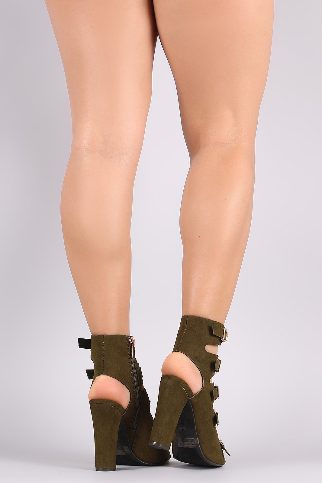 Bamboo Suede Buckled Strappy Gladiator Chunky Heel