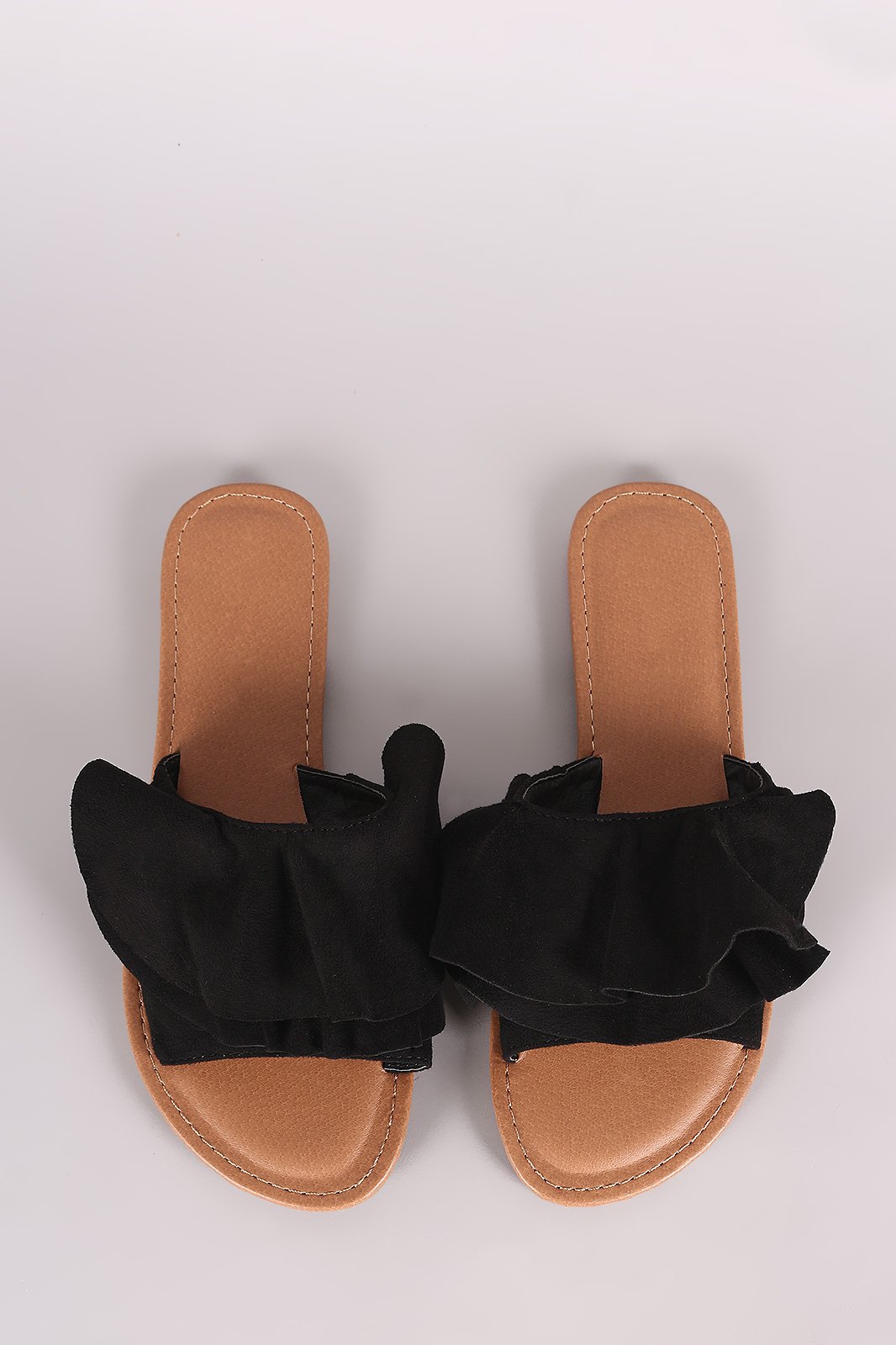 Wild Diva Lounge Suede Ruffle Slide Sandal