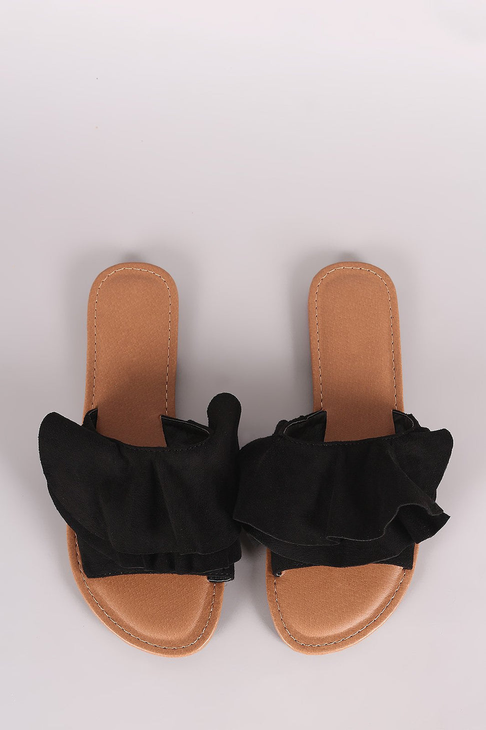 Wild Diva Lounge Suede Ruffle Slide Sandal