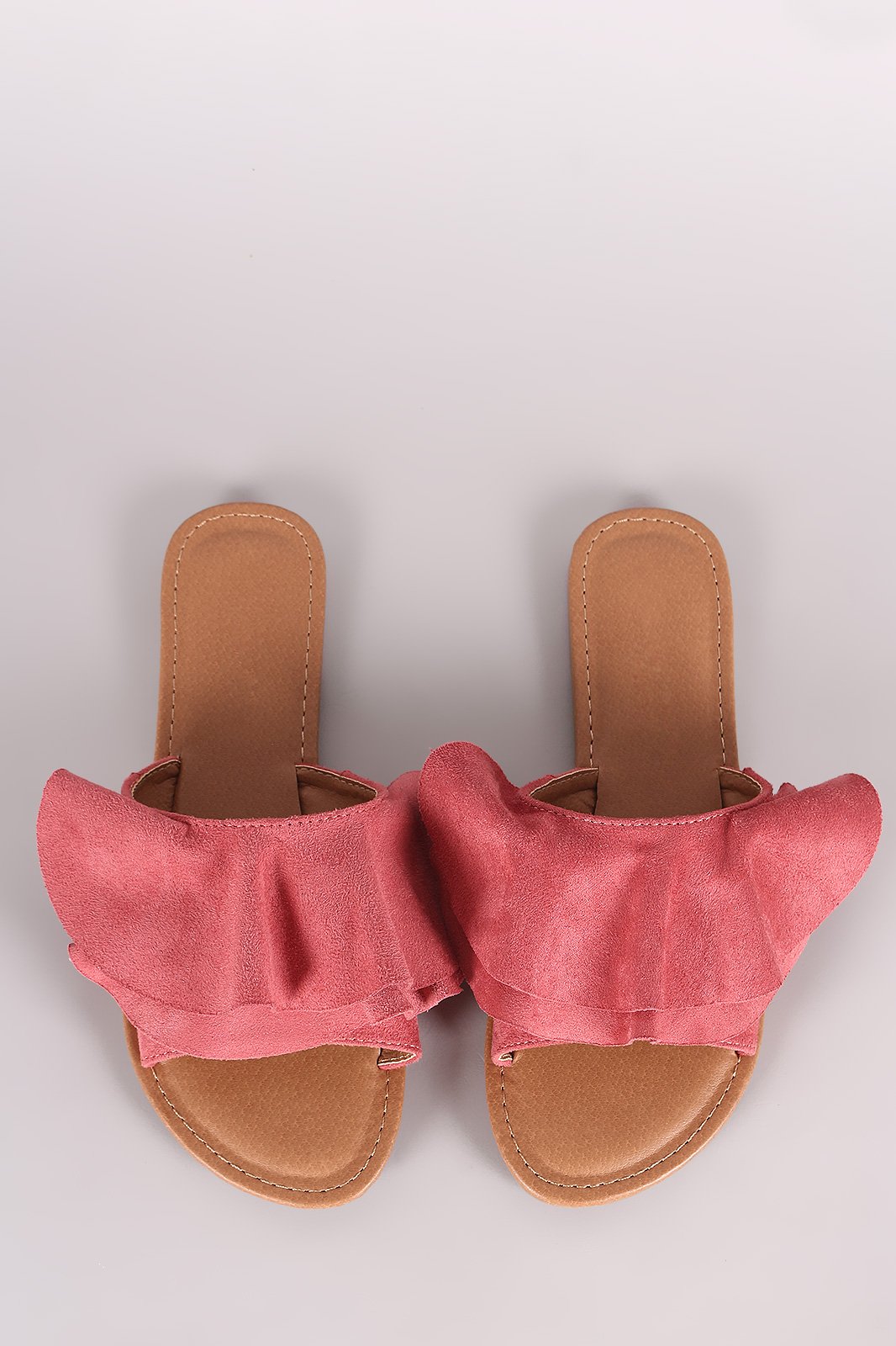Wild Diva Lounge Suede Ruffle Slide Sandal