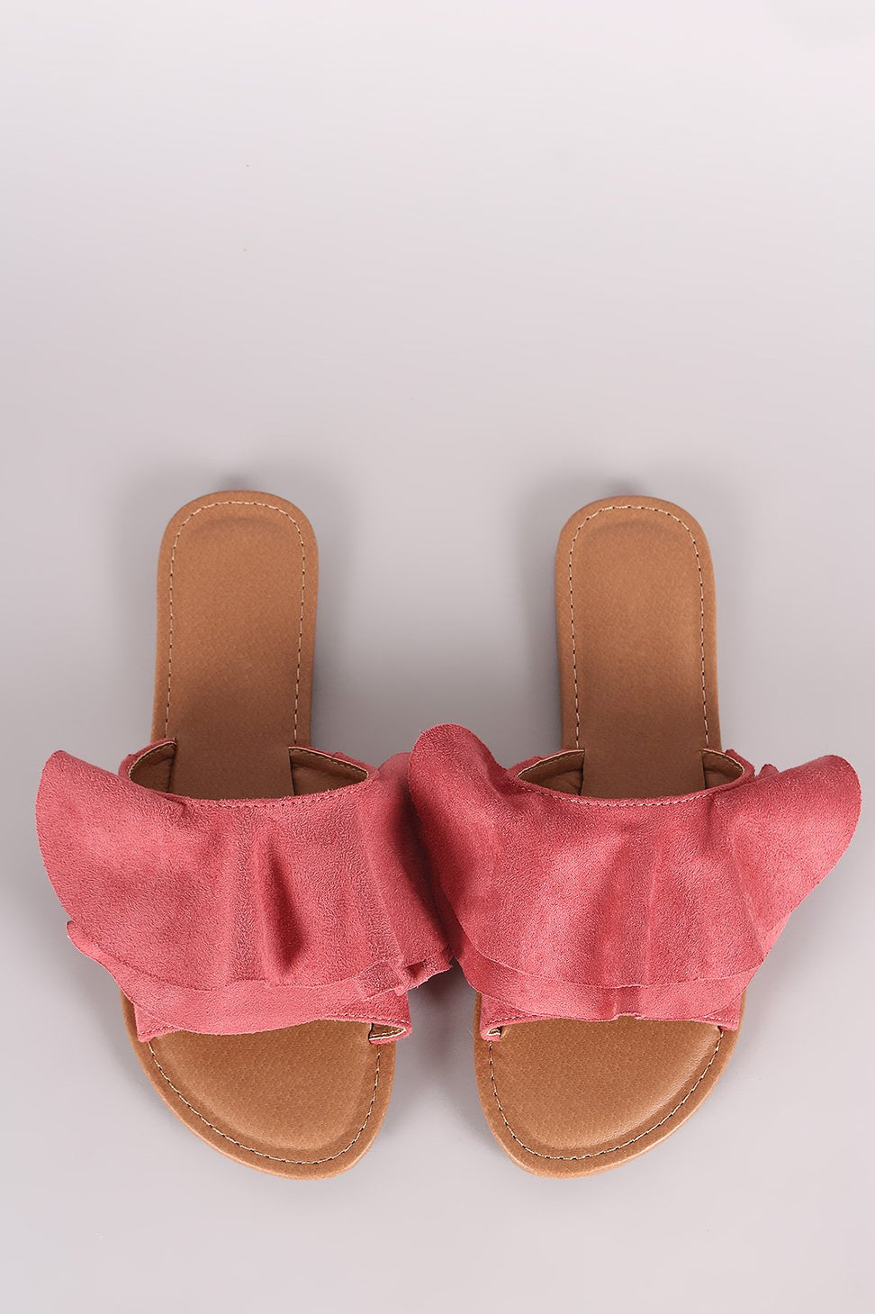 Wild Diva Lounge Suede Ruffle Slide Sandal