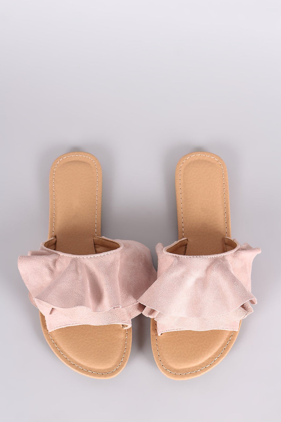 Wild Diva Lounge Suede Ruffle Slide Sandal