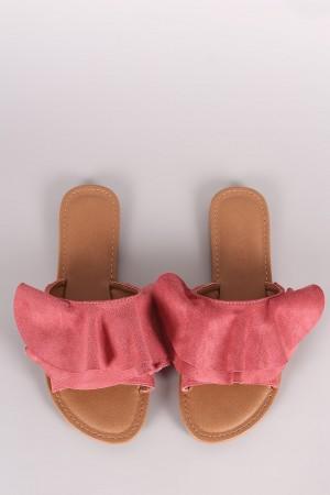 Wild Diva Lounge Suede Ruffle Slide Sandal