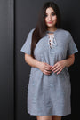 Distressed Lace-Up Short Sleeves Shift Dress - NoveltyOne