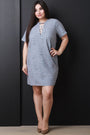 Distressed Lace-Up Short Sleeves Shift Dress - NoveltyOne