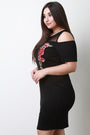 Rose Embroidered Cold Shoulder Mesh Midi Dress