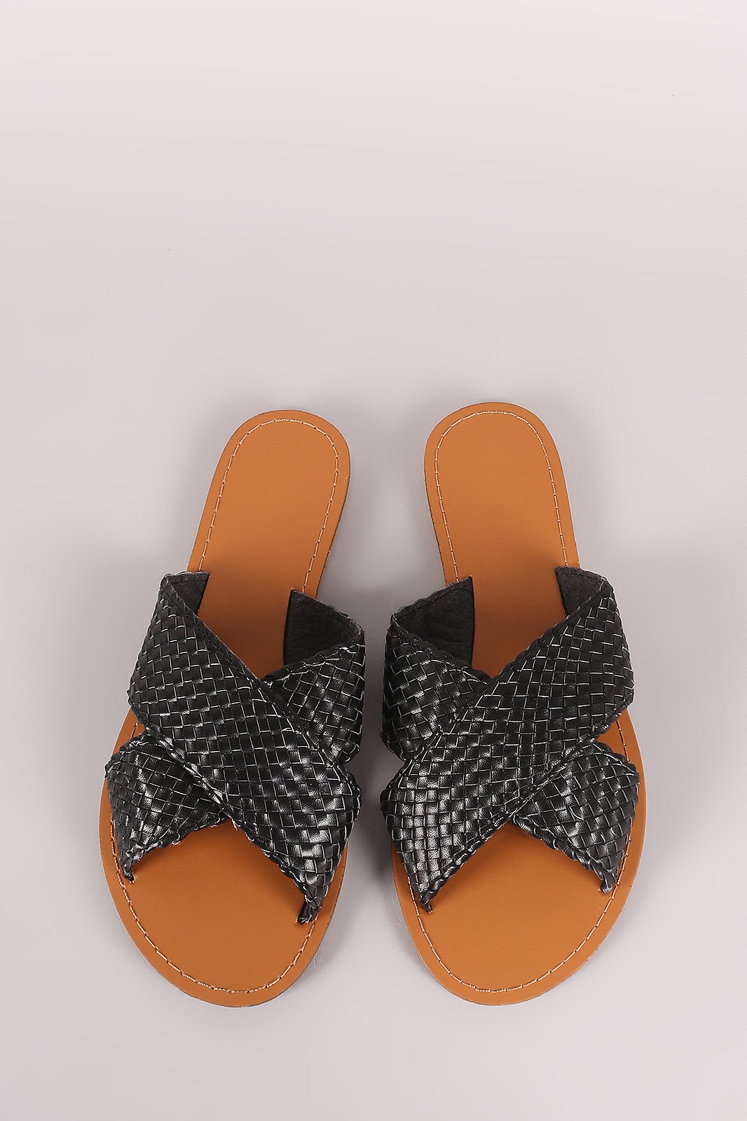 Bamboo Woven Crisscross Slip On Flat Sandal