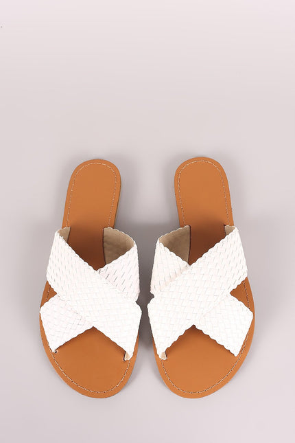 Bamboo Woven Crisscross Slip On Flat Sandal