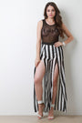 Semi-Sheer Stripe Wide Leg Split Pants