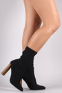 Qupid Knit Fitted Chunky Heeled Mid Calf Boot