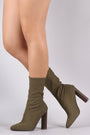 Qupid Knit Fitted Chunky Heeled Mid Calf Boot
