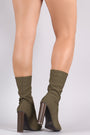 Qupid Knit Fitted Chunky Heeled Mid Calf Boot