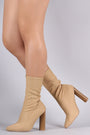 Qupid Knit Fitted Chunky Heeled Mid Calf Boot