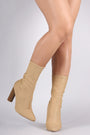 Qupid Knit Fitted Chunky Heeled Mid Calf Boot