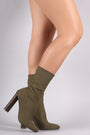 Qupid Knit Fitted Chunky Heeled Mid Calf Boot
