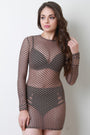 Diamond Pattern Long Sleeve Mesh Mini Dress - NoveltyOne