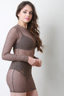 Diamond Pattern Long Sleeve Mesh Mini Dress - NoveltyOne