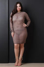 Diamond Pattern Long Sleeve Mesh Midi Dress - NoveltyOne