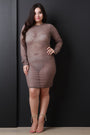 Diamond Pattern Long Sleeve Mesh Midi Dress - NoveltyOne