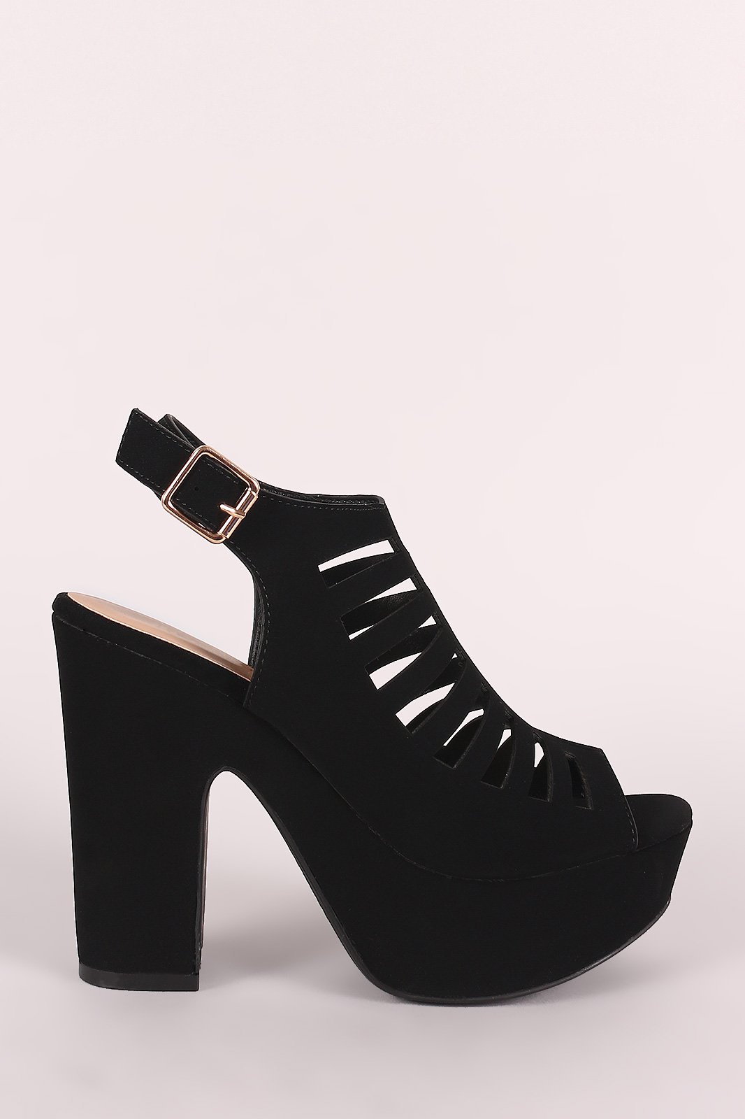 Bamboo Cutout Nubuck Slingback Chunky Platform Mule Heel