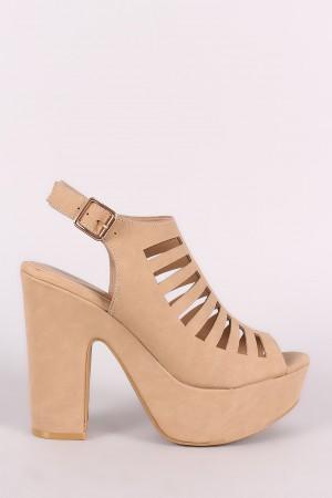 Bamboo Cutout Nubuck Slingback Chunky Platform Mule Heel