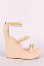 Bamboo Metallic Accent Triple Straps Open Toe Wedge