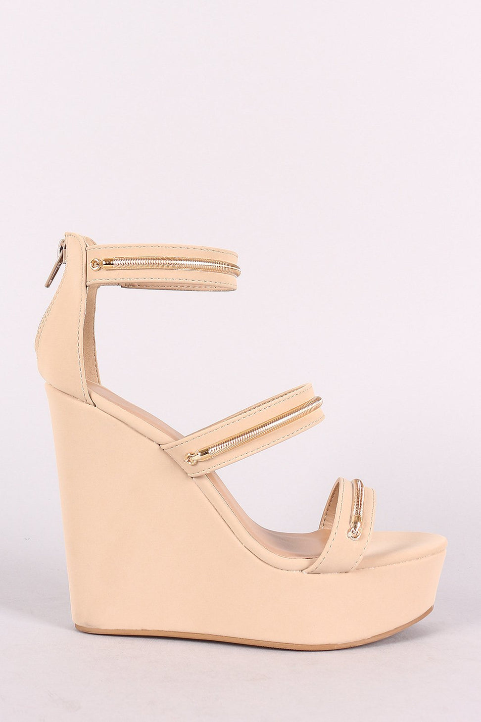 Bamboo Metallic Accent Triple Straps Open Toe Wedge