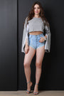 Frayed Distress Fishnet Mesh Denim Shorts - NoveltyOne